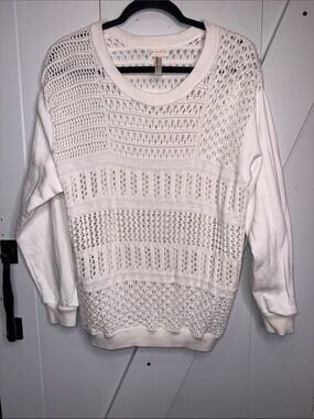 Preloved. FP Movement by Free People Cream Open-Knit Crew Pullover